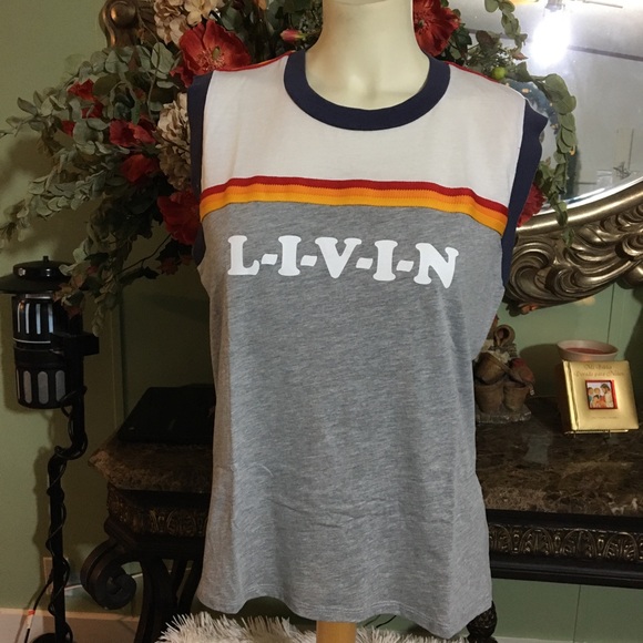 Gray and White Sleeveless Top with Stripes - Picture 1 of 9